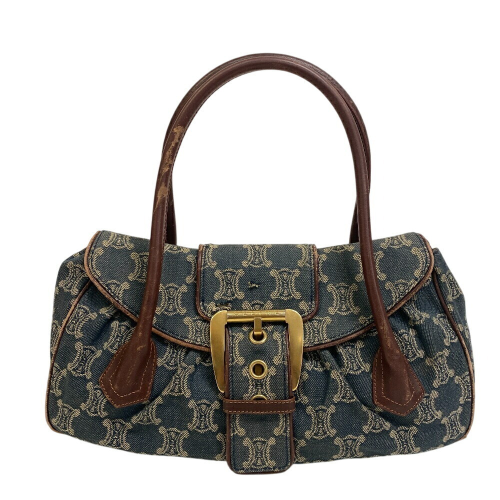 CELINE Denim Handbag Flap Macadam Shoulder Bag Crossbody Blue
